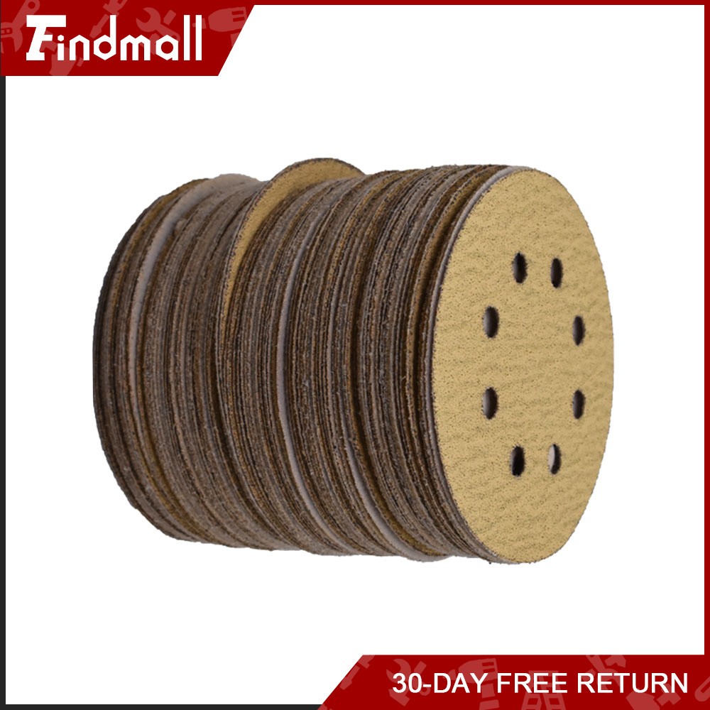 Findmall 100 Pieces 5 Inch 8-Hole 80 Grit Hook and Loop Sanding Discs