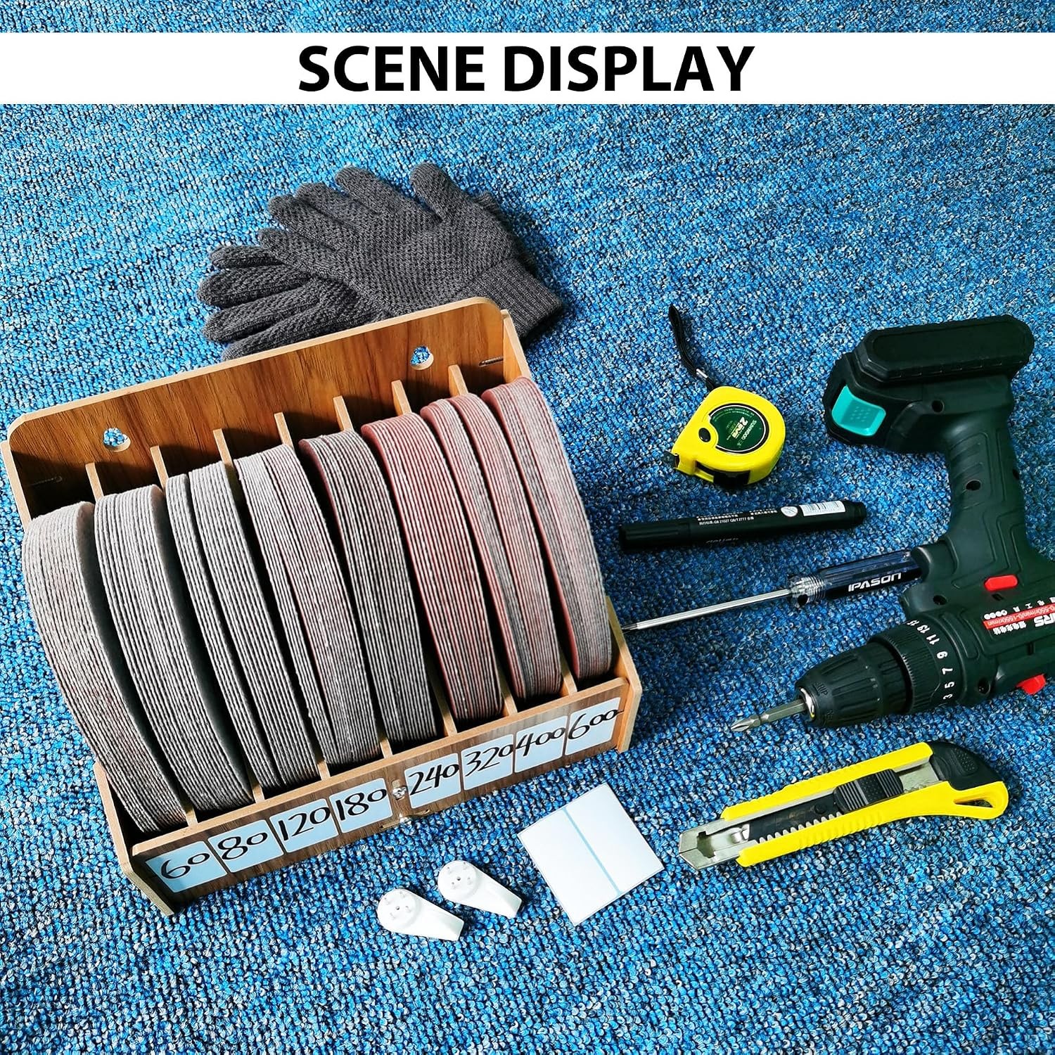 Sandpaper Organizer for 5″ 6″ Inch Sanding Discs, 8-Slot Sanding Disc Storage…