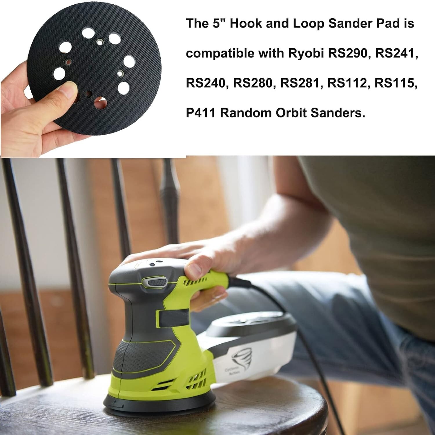 5″ Sander Pad For Ryobi Sander 5 Inch 8 Hole Hook And Loop Replacement 180 Grit