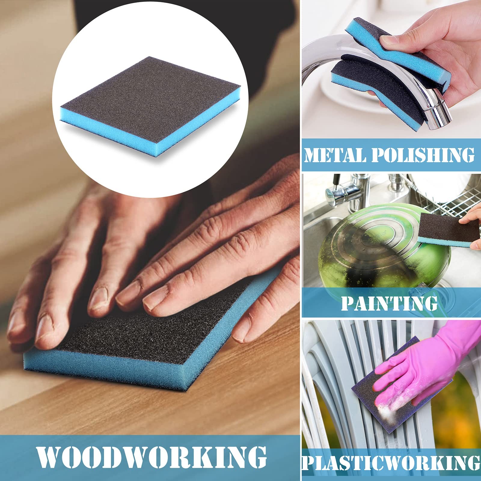 16 PCS 280 Grit Sanding Sponge Blocks Washable Wet Dry Wood Metal Paint Drywall