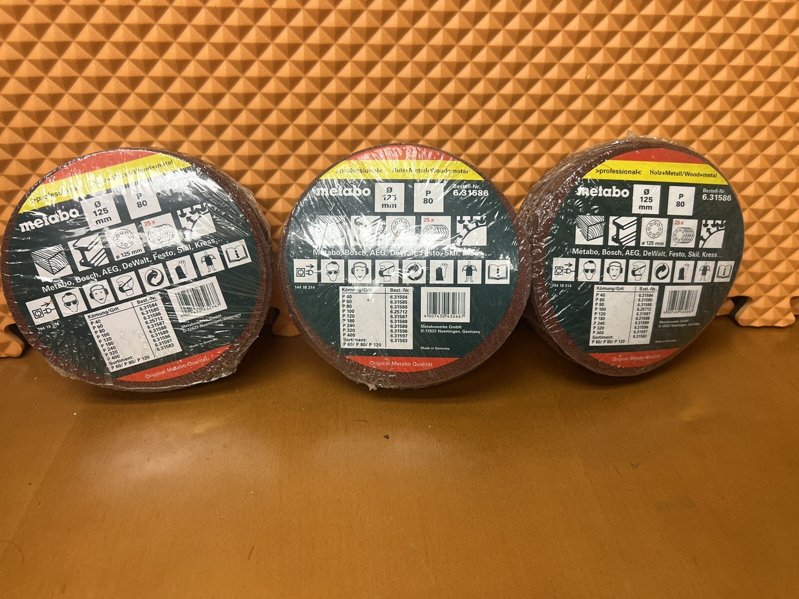 Lot 75 Metabo 80 Grit Sanding Discs 5 inch 8-Hole Hook Loop Orbital Sander Paper