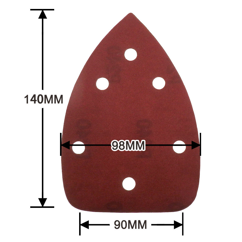 5 Hole Triangular Sanding Pads Hook & Loop Red Sand Paper 40#-2000# 140x140x90mm