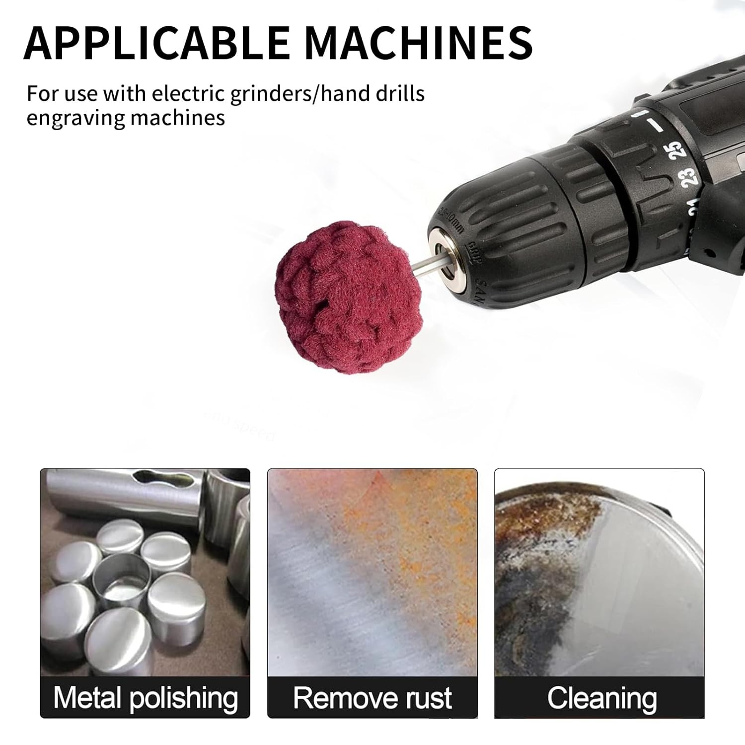 Non Woven Abrasive Scouring Pads Drill Cleaning Kit 6 Pcs Buffing Polishing Pad