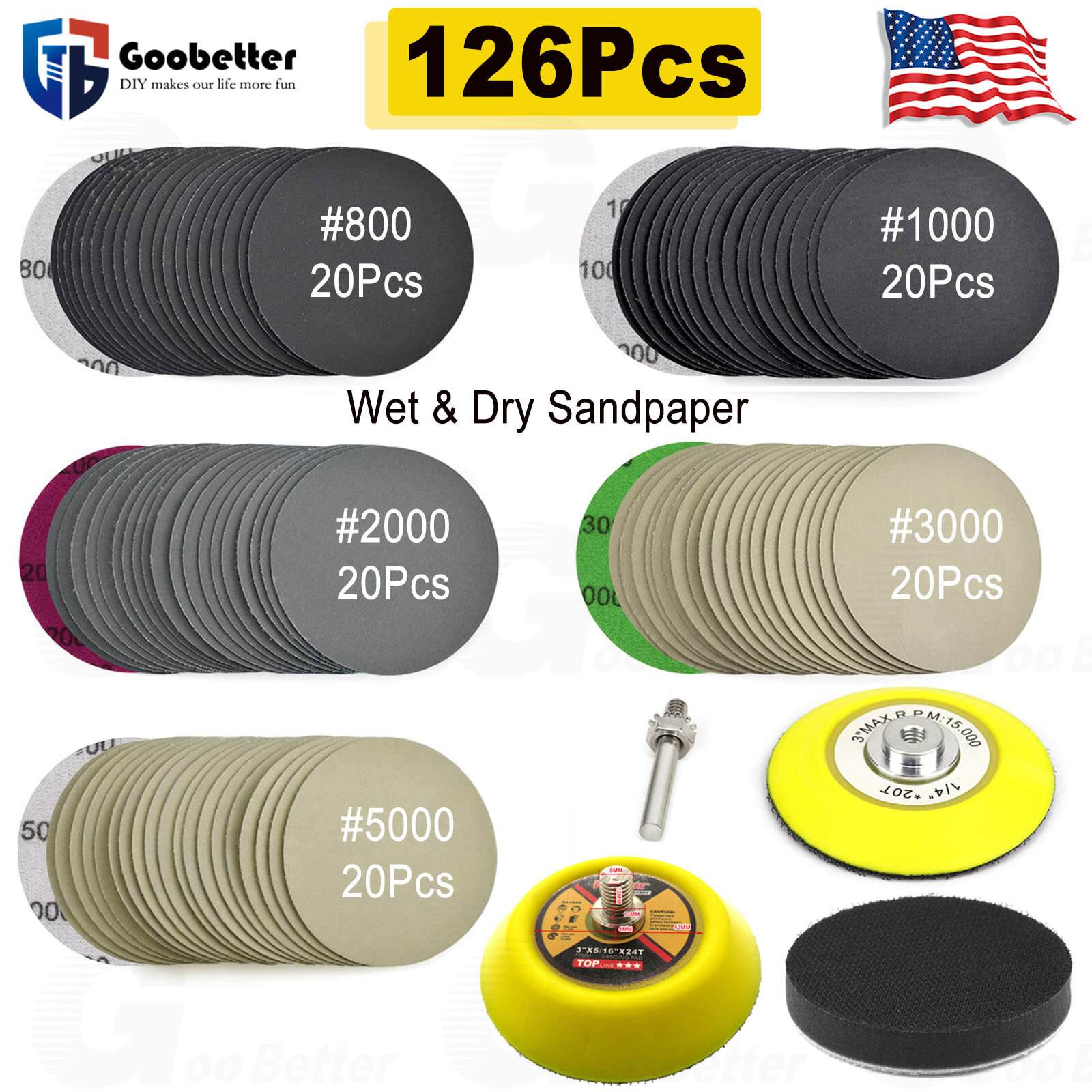 103Pcs 3inch Sanding Discs Foam Buffing Polishing Sponge Sander Buffer Pad Kit