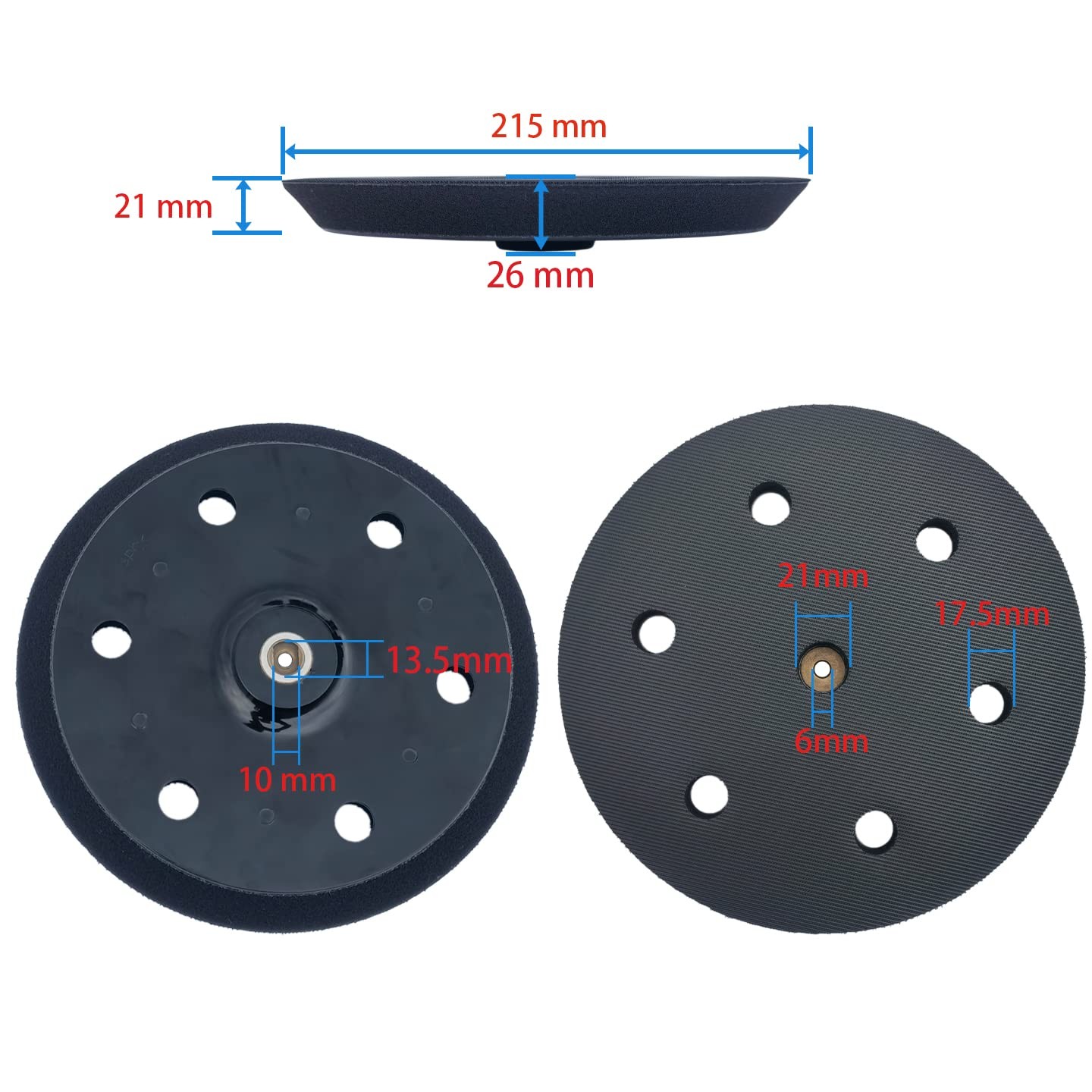 2 Pack 9 inch 6 Hole Hook and Loop Replacement Backing Pad for Orbital Sander