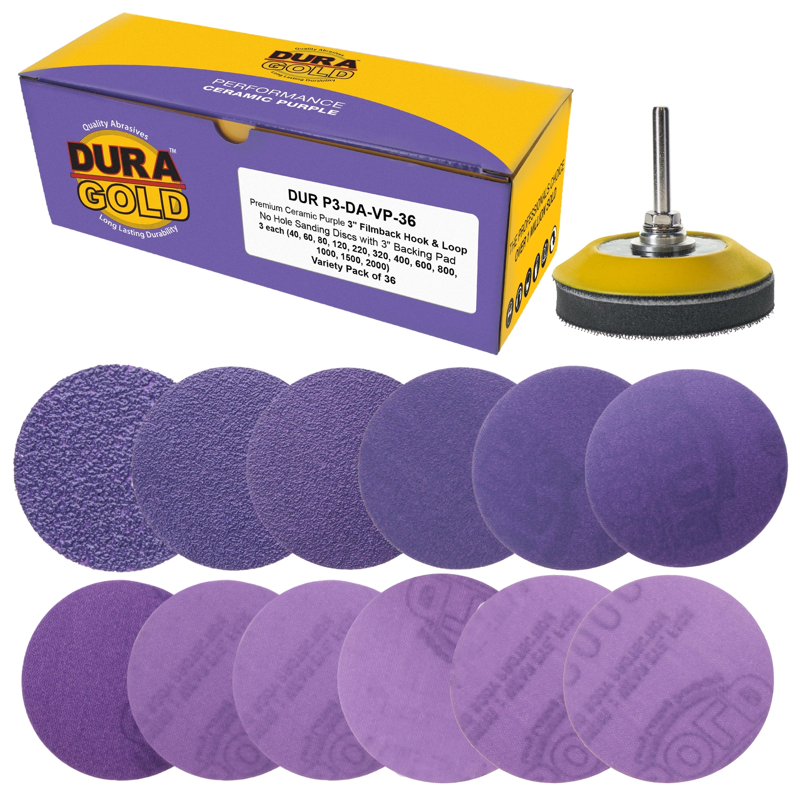 3″ Sanding Discs, 36 Disc Variety Pack – Hook & Loop Sandpaper & Drill Plate