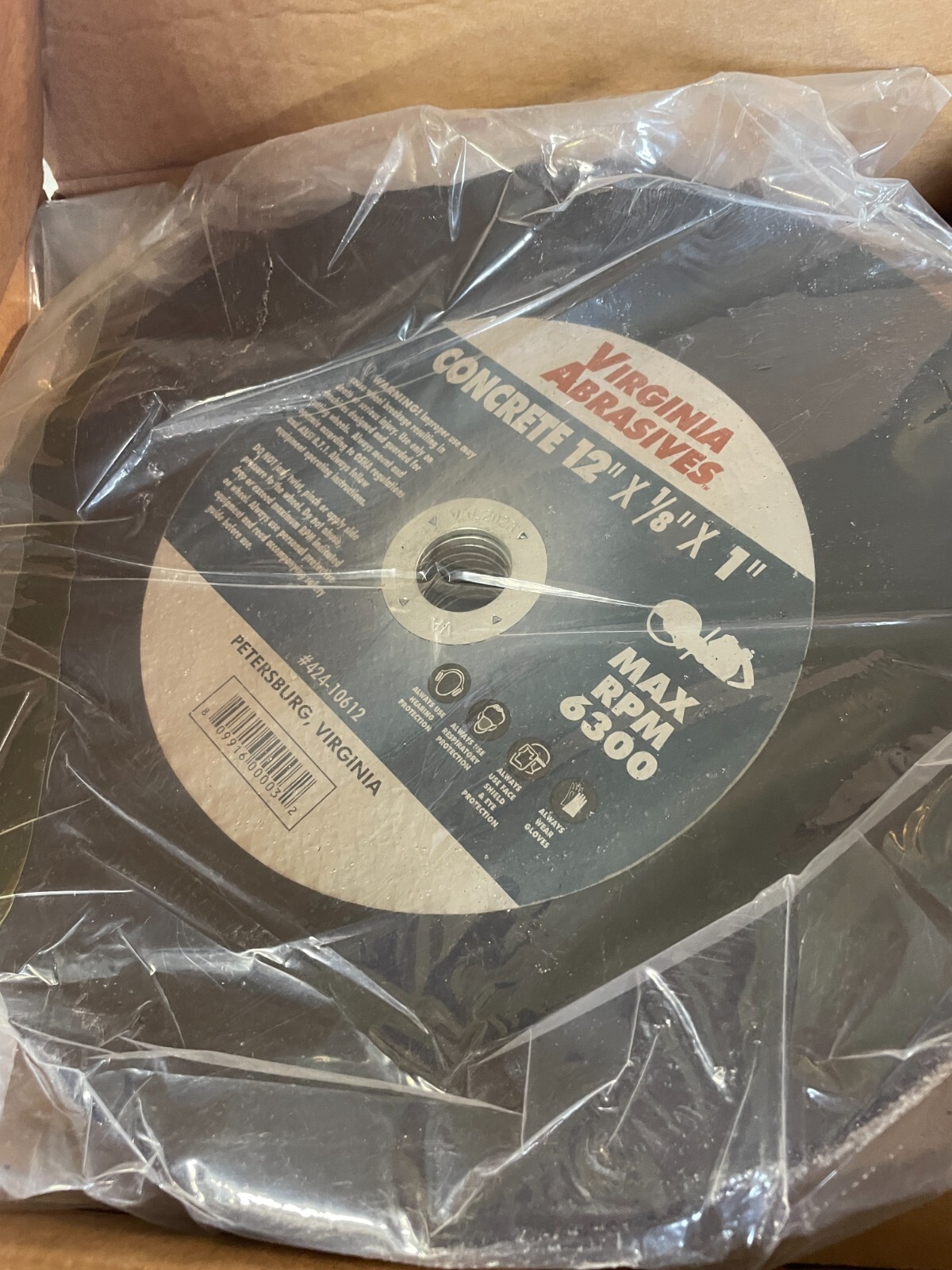 10 NEW VIRGINIA ABRASIVES CONCRETE CUT-OFF WHEELS 12″ X 1/8″ X 1″ # 424-10612
