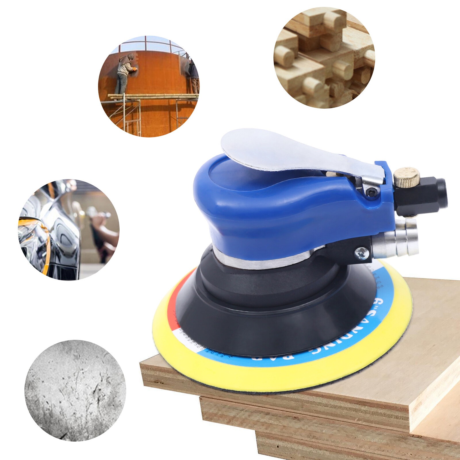 6″ Air Palm Orbital Sander Tool Hand Sanding Pneumatic Round 10000 RPM Auto DIY