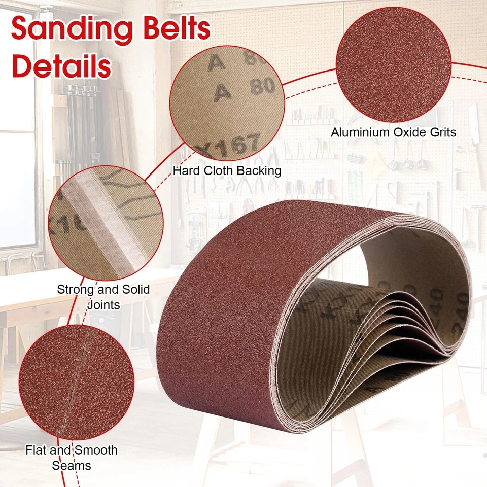 Belt Sander Sanding Belts, 8 Pcs Paper (2 Each of 80 3 x 21 inch