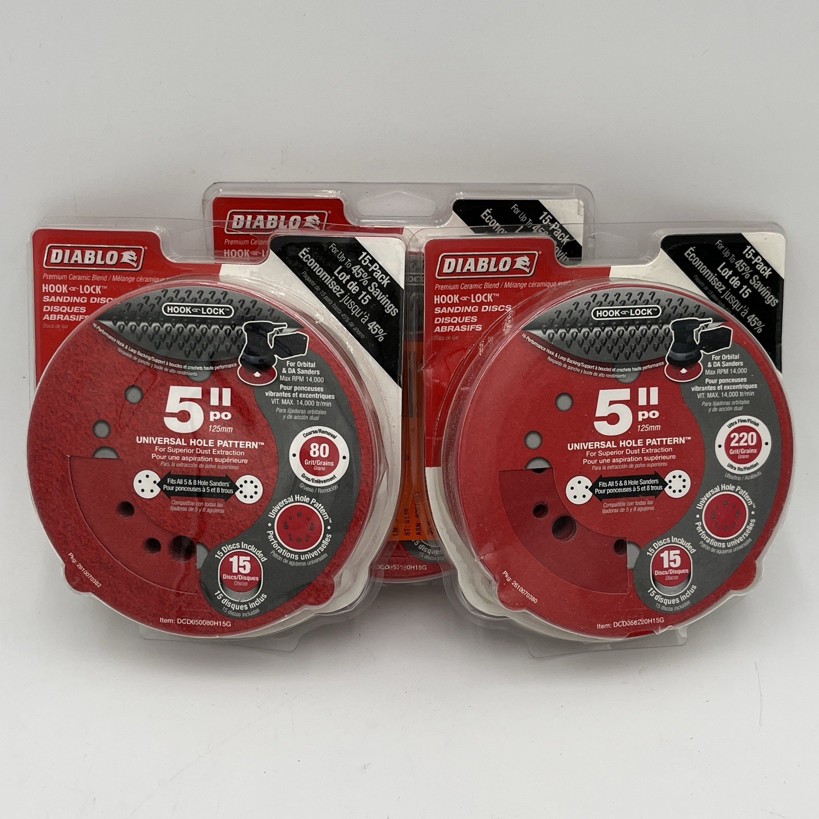 NEW!! 3 15 Pack Diablo 5″ 220-Grit Sanding Discs Universal Hole – 45 Total Discs
