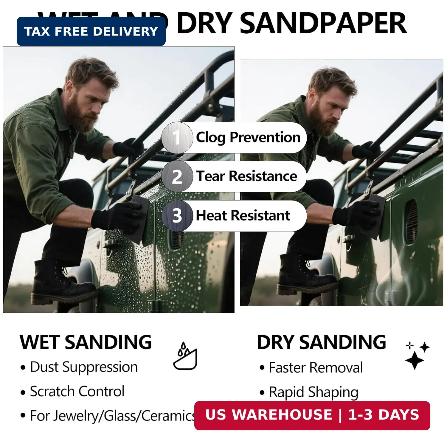 Fine Sandpaper Assortment 1000/2000/3000/5000 Grit, 20 Sheets, 9 x 3.6 Inch Wet