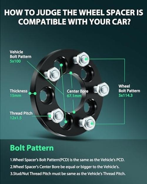 4pcs 5×100 to 5×114.3 Wheel adapters 15mm Bore 67.1mm Studs 12×1.5 5Lug Wheel