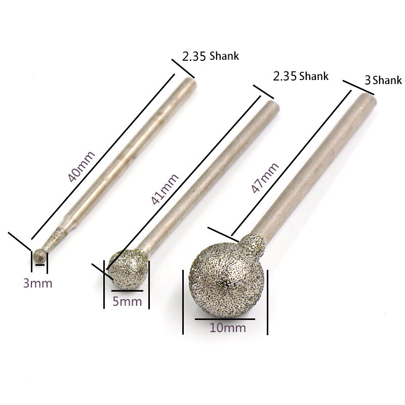 2.35/3mm Shank Ball-shaped Grinding Heads Burr Drill Bits Jade Carving Tools