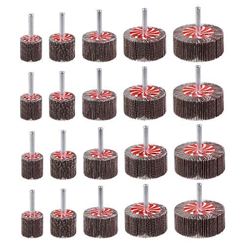 20 Pcs 5 Sizes 60/80/120/240 Grits Abrasive Flap Wheel Sander, 1/4 Inch Shank