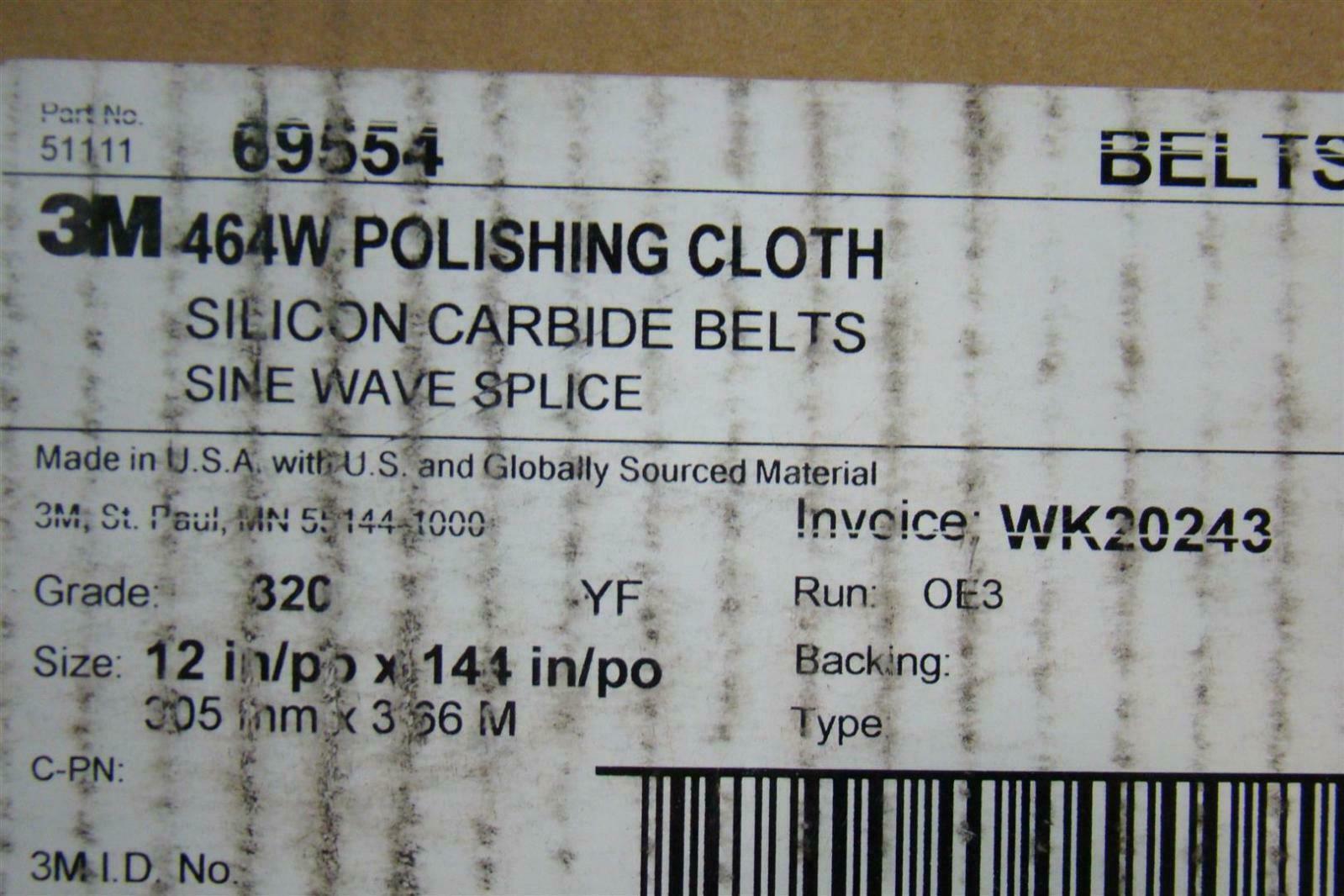 (5) 3M 464W Polishing Cloth Silicon Carside Belts Sine Wave Splice 320Grade 12in