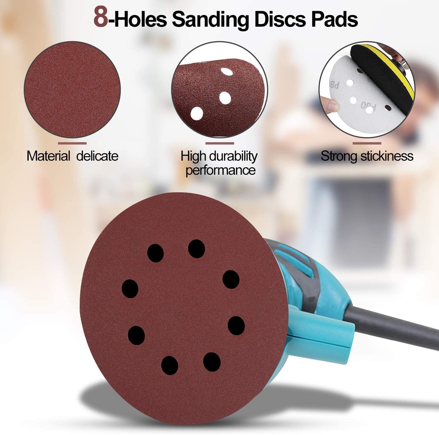 30-125PCS 5″ Sanding Discs 60-10000 Grit Hook and Loop Orbital Sandpaper 8-Hole