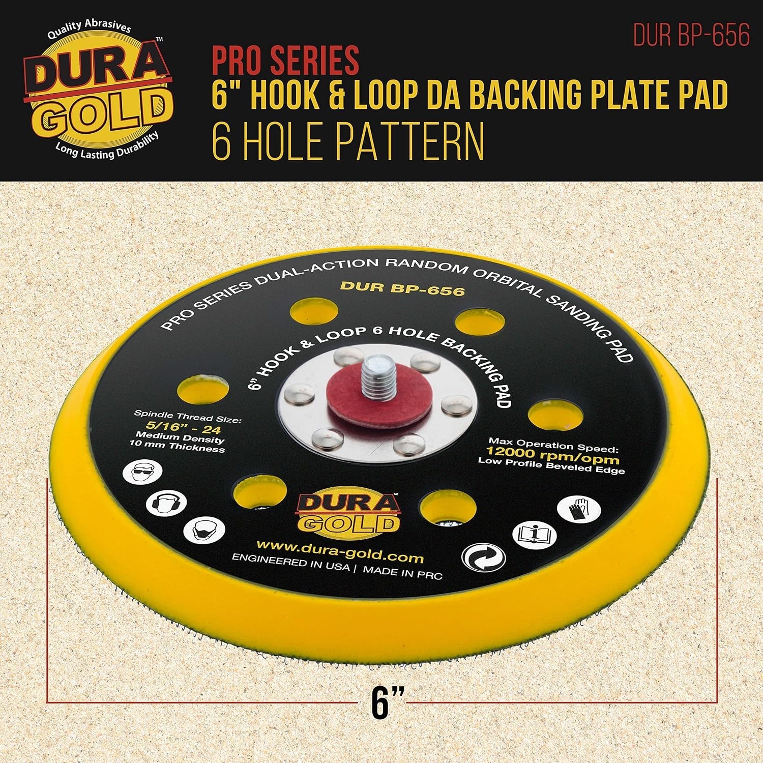 6 Inch Hook Loop Sanding Pad Medium Density Low Profile For DA Sanders