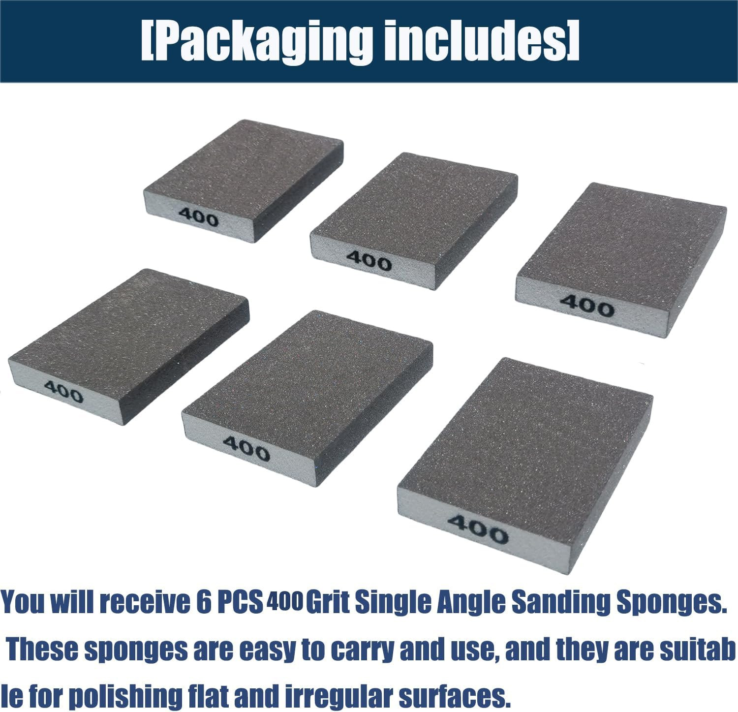Sanding Sponges 6 Pack 400 Grit Superfine Wet Dry Hand Blocks Wood Metal Polish