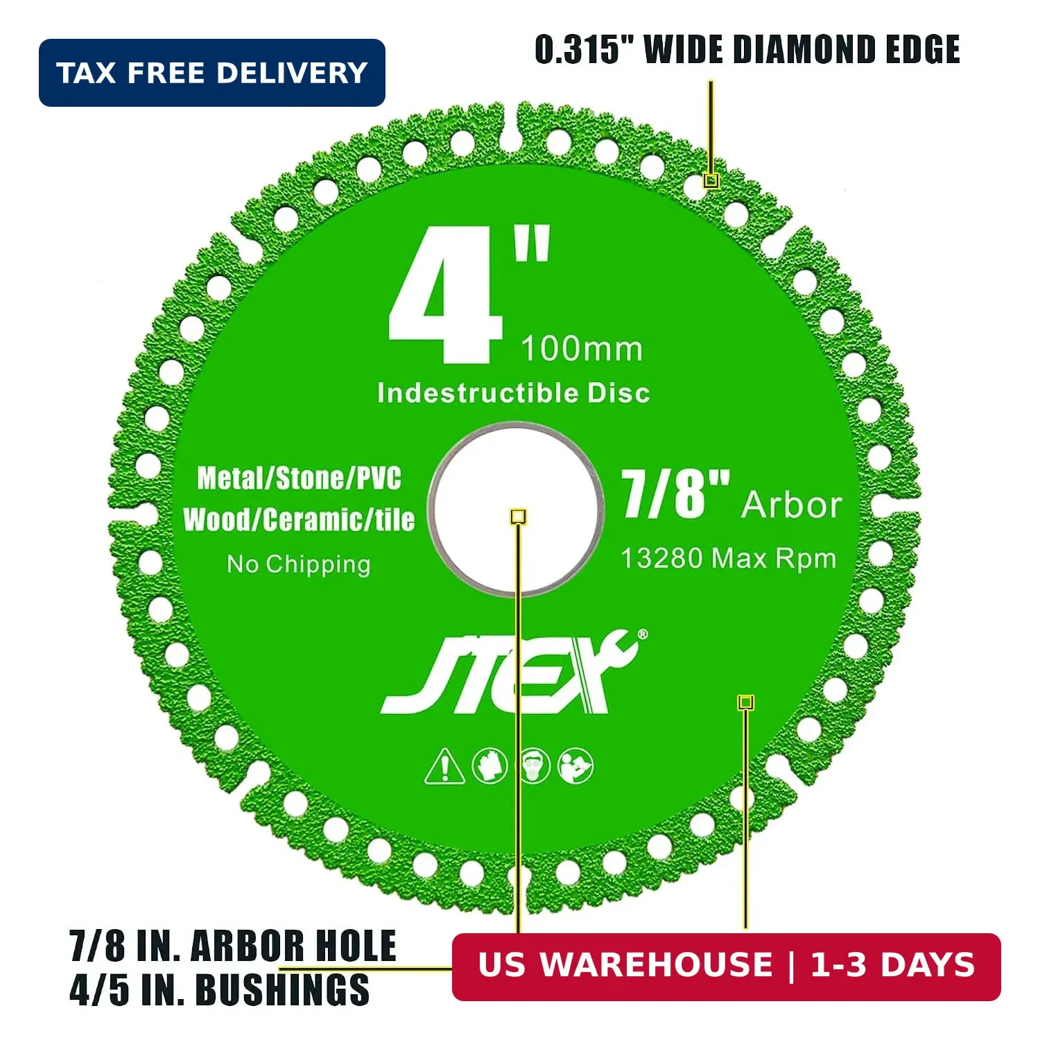 JTEX Indestructible Disc, 4 x 7/8 Inch Multi-Material Diamond Cut Off Disc, All-