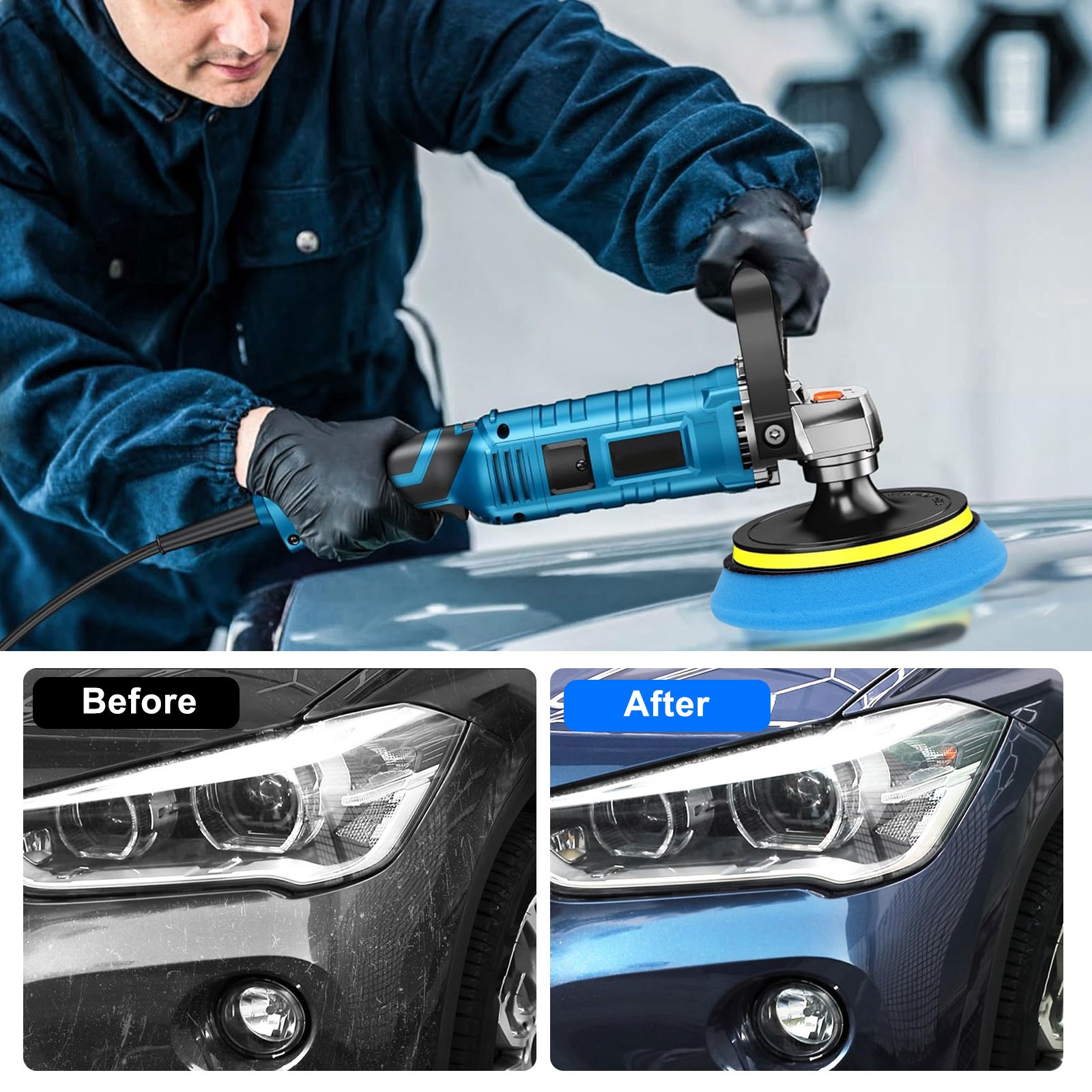 5Pcs 7″ Car Buffing Sponge Pads Cutting Polishing Pad Kit for DA Buffer Polisher