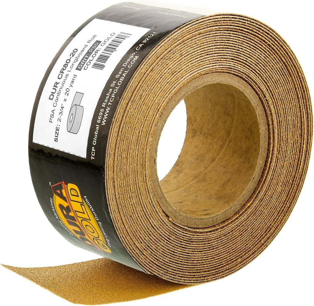 Dura-Gold Premium Gold 120 Grit PSA Longboard Sandpaper, 20 Yard Roll, 2-3/4″ Wi