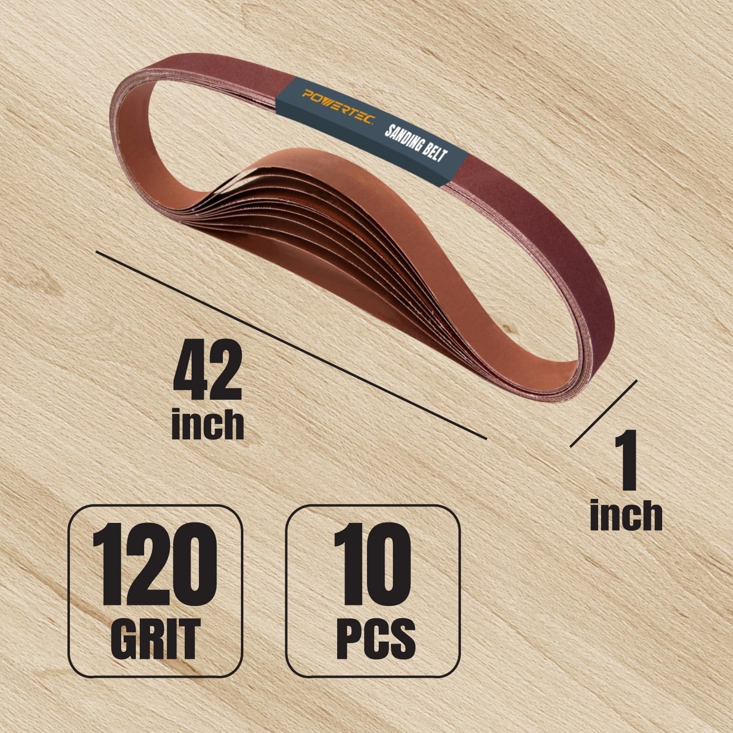 Versatile 10-Pack 1 x 42 Inch Sanding Belts, 120 Grit for All-Pro Sander Types