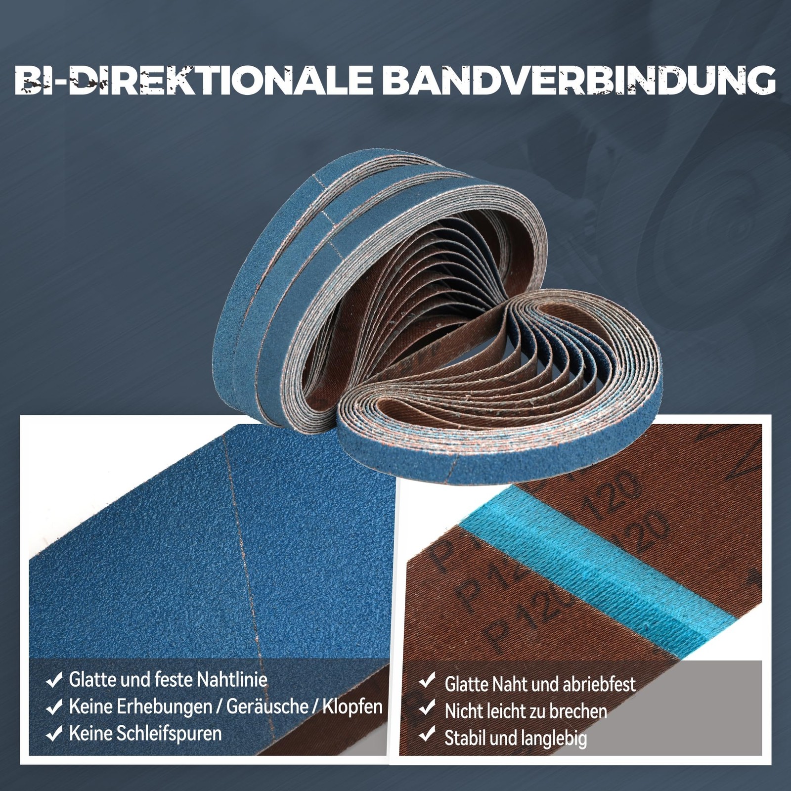3/8 x 13 Inch Zirconia Sanding Belts, 40Pcs 10 Each of 40/60/80/120 Grits Blue
