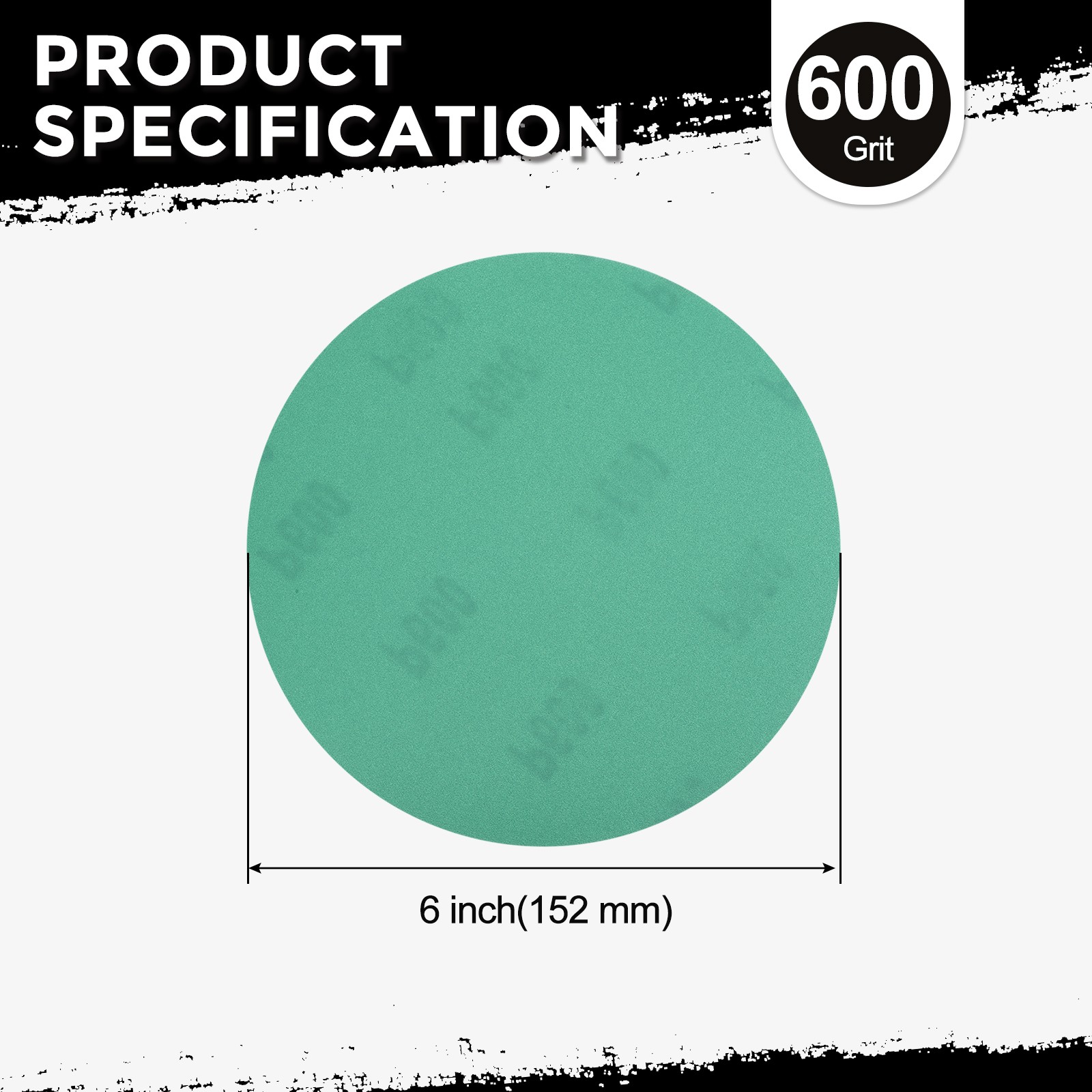 50 Pcs Sanding Disc 6″ 600 Grit Hook and Loop Orbital Sandpapers, Green
