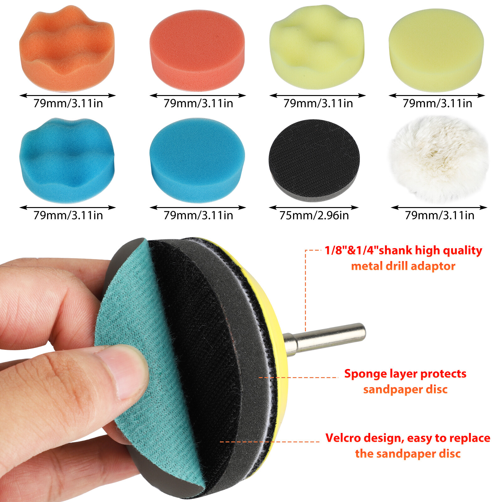 132Pcs 3inch Sanding Discs Foam Buffing Polishing Sponge Sander Buffer Pad Kit