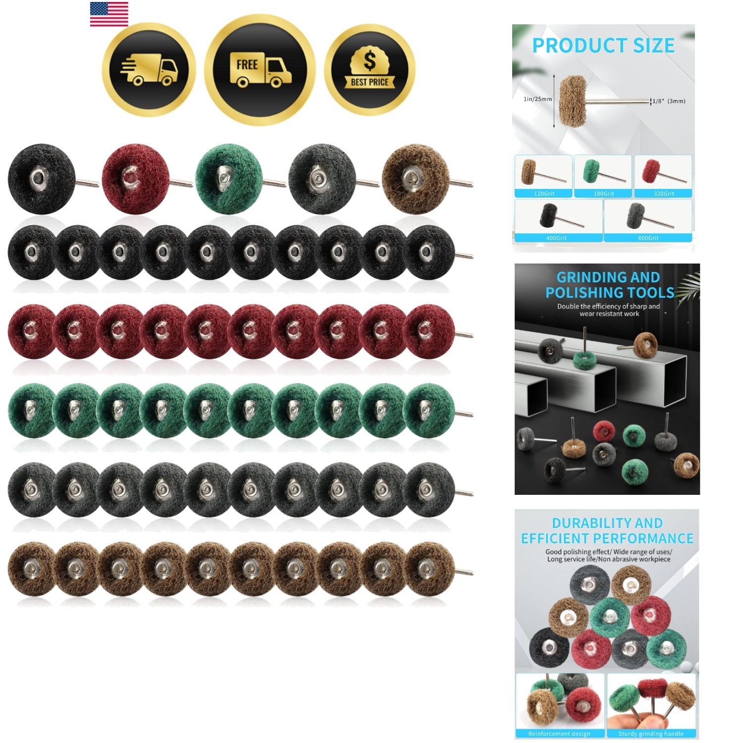 50 Pcs Abrasive Buffing Wheels, 1 inch Abrasive Buffing Polishing Wheels Burr…
