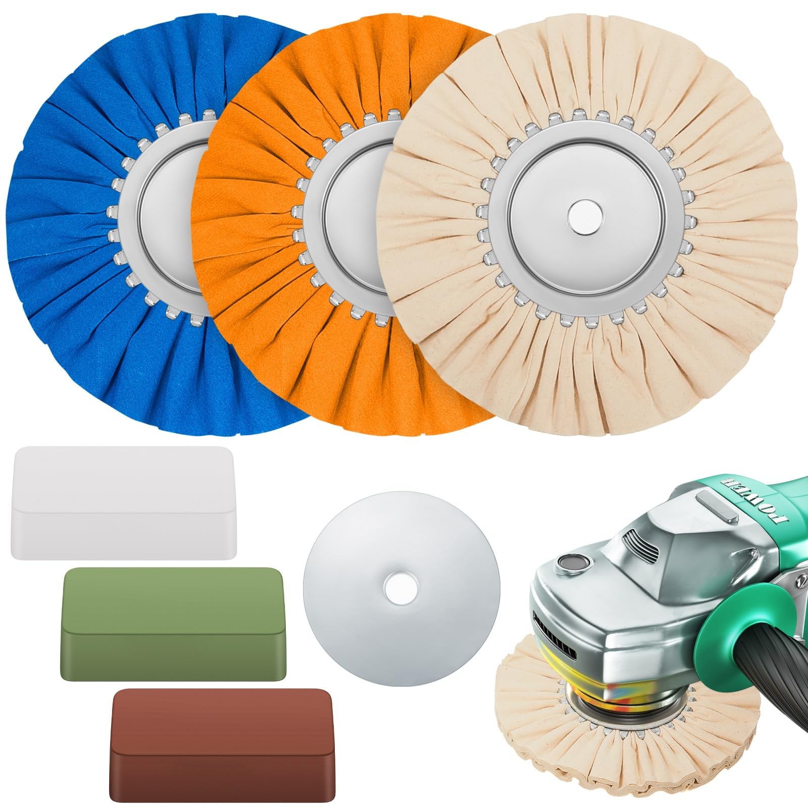 7 Pcs 8″ Airway Buffing Wheel Kit in Diameter 5/8″ in Arbor Hole, Aluminum Metal