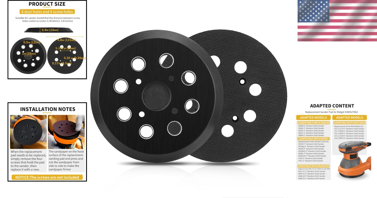 Replacement Hook Loop Sander Pads for Ridgid R2601 R2611