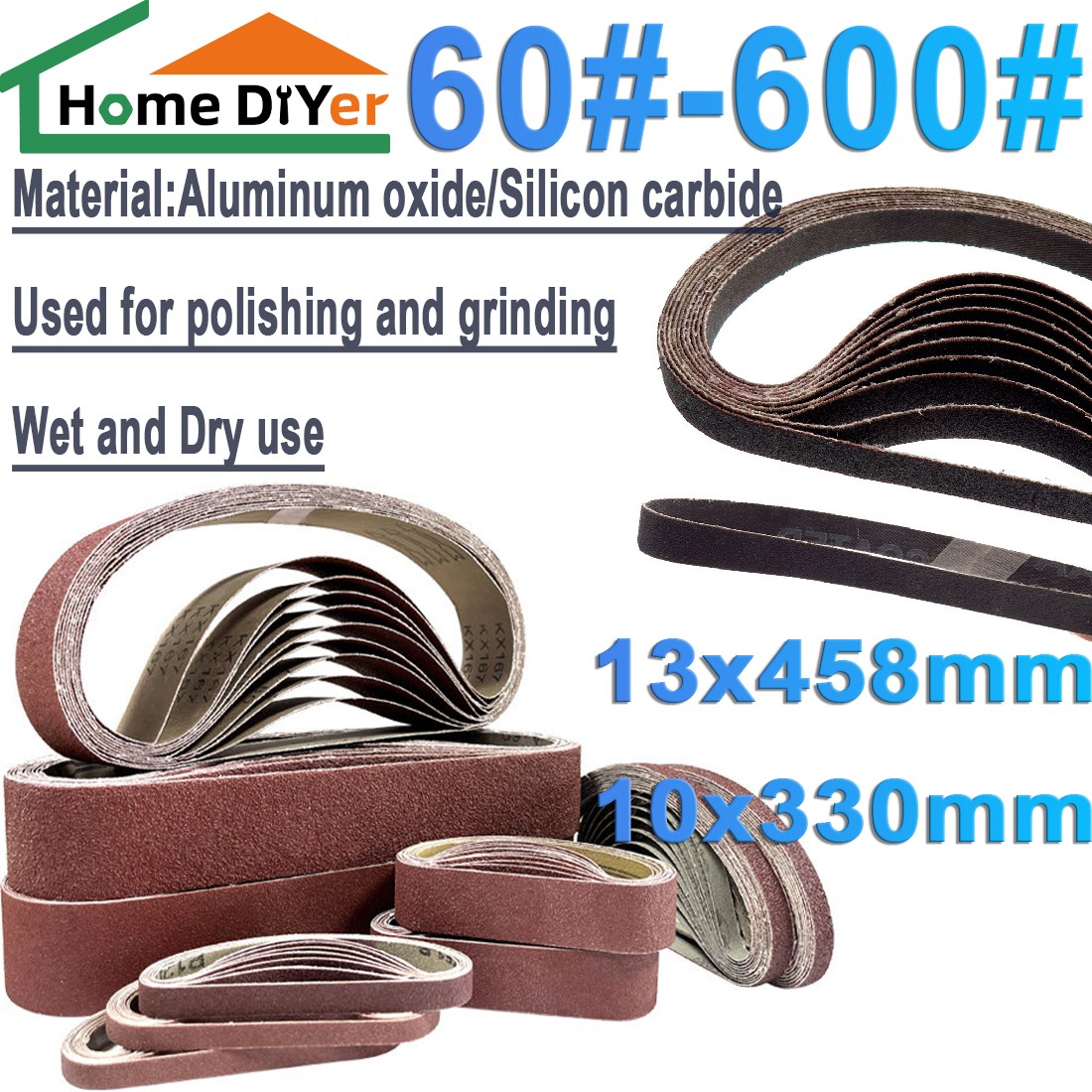 Aluminum Oxide Sanding Belt Sander Belts 13x458mm 10x330mm Sandpaper 60-600 Grit