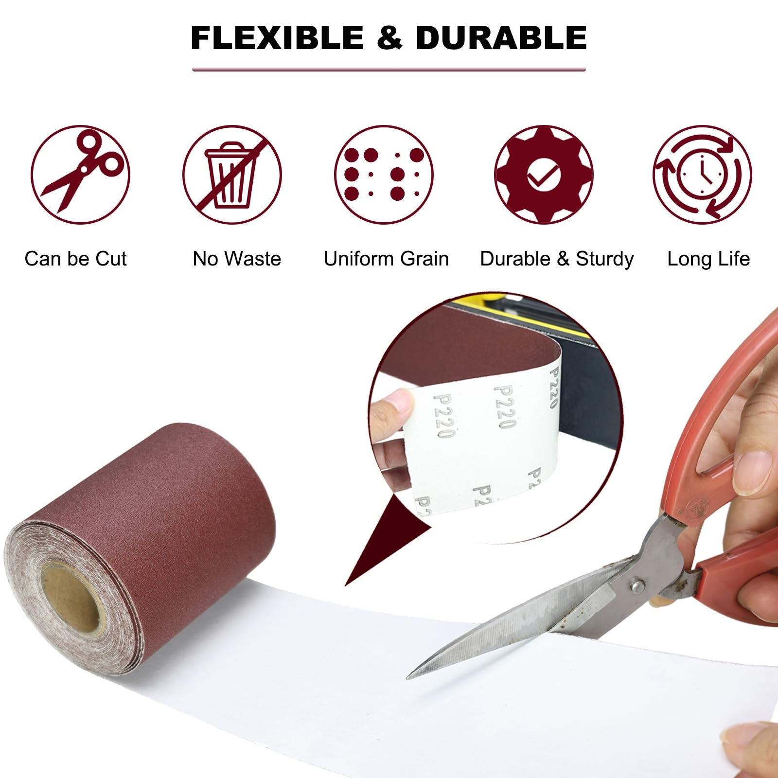 Total 20 Yard 2-3/4 Inch Wide PSA Sandpaper Roll Assorted – 80 120 220 400 Gr