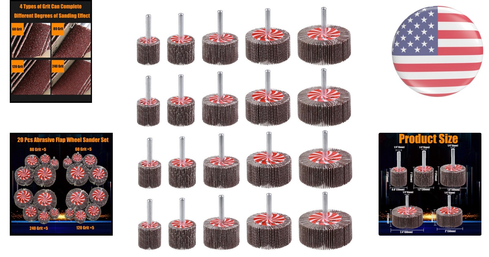 Precision 20-Piece Abrasive Flap Wheel Set for Drills – 5 Size Options