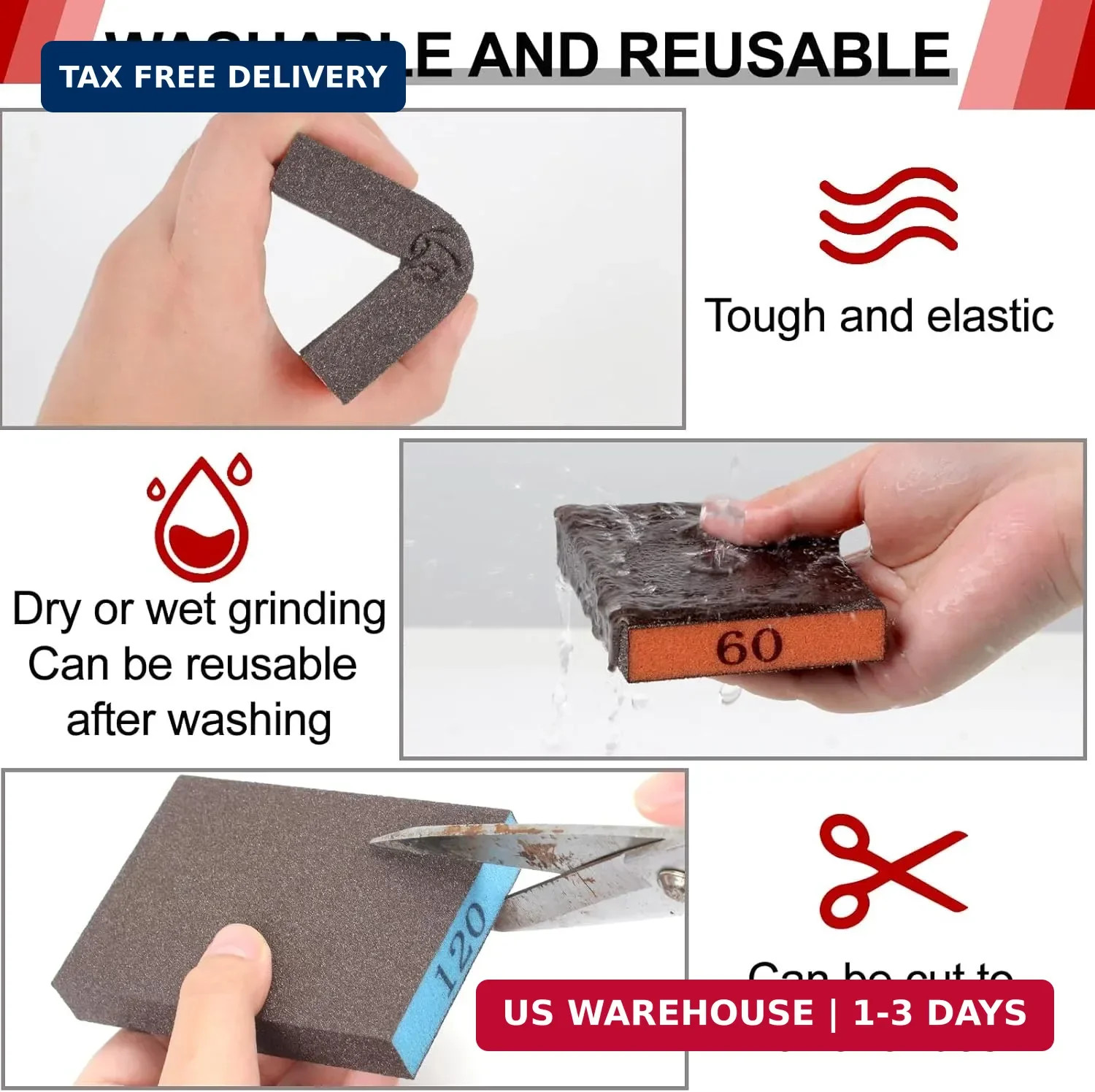 Sanding Sponge Assortment 8 Pack Includes 60 80 120 220 Grit Reusable for