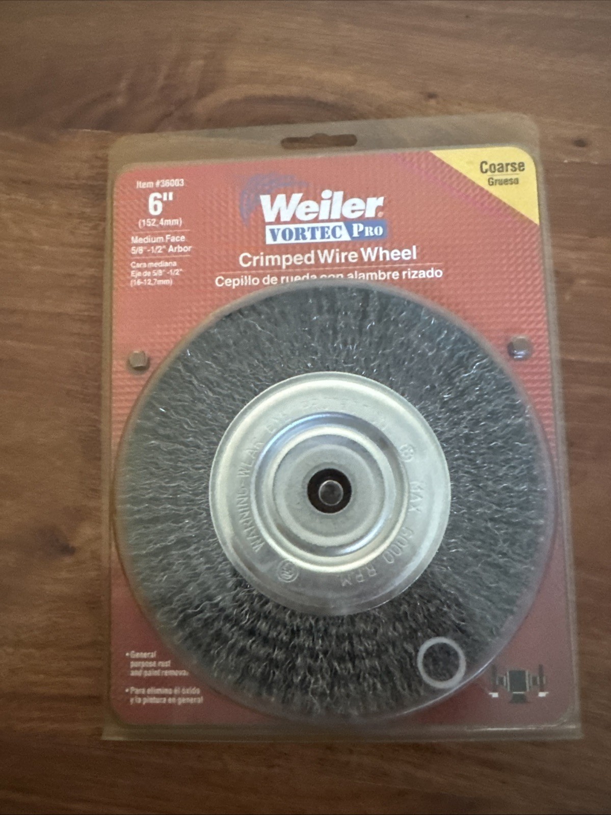 Weiler Vortec Pro 6 in.Coarse Crimped Wire Wheel Brush 5/8-1/2 Arbor Hole USA