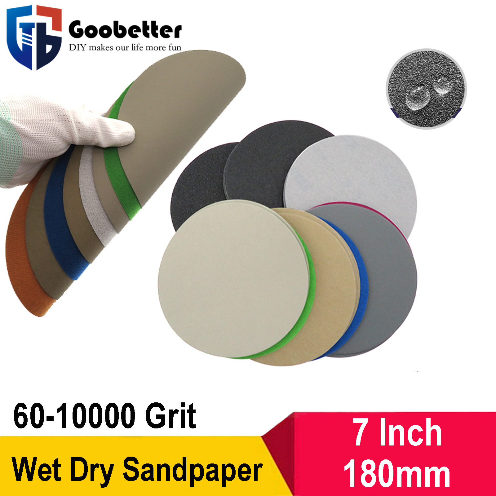 7″ 180mm Hook and Loop Sandpaper Sanding Disc Wet Dry Flocking Disc 60-10000Grit