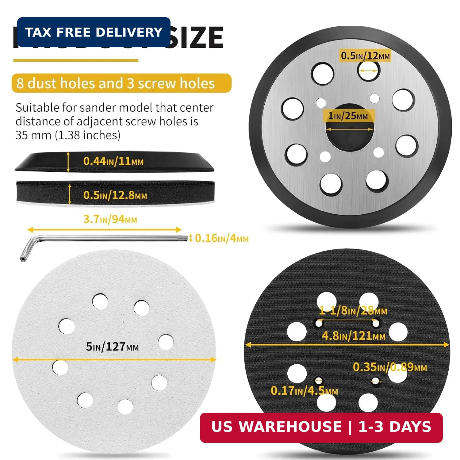 5 Inch 8 Holes Hook Loop Orbital Sander Metal Pad Replacement for Milwaukee 6021