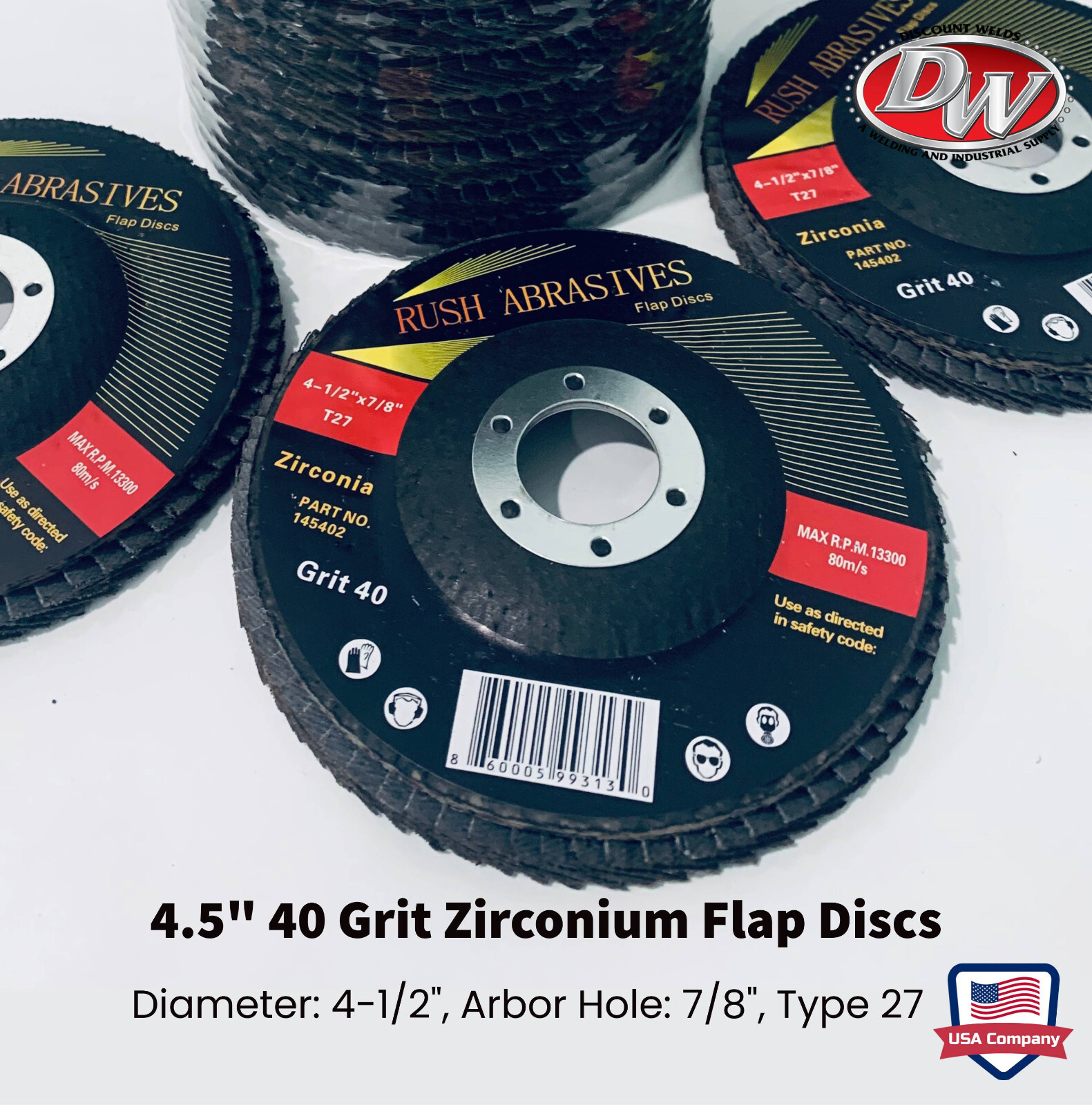 Rush A 145402 4-1/2″ x 7/8″ 40 Grit Zirconia Flap Discs Sanding & Grinding Wheel