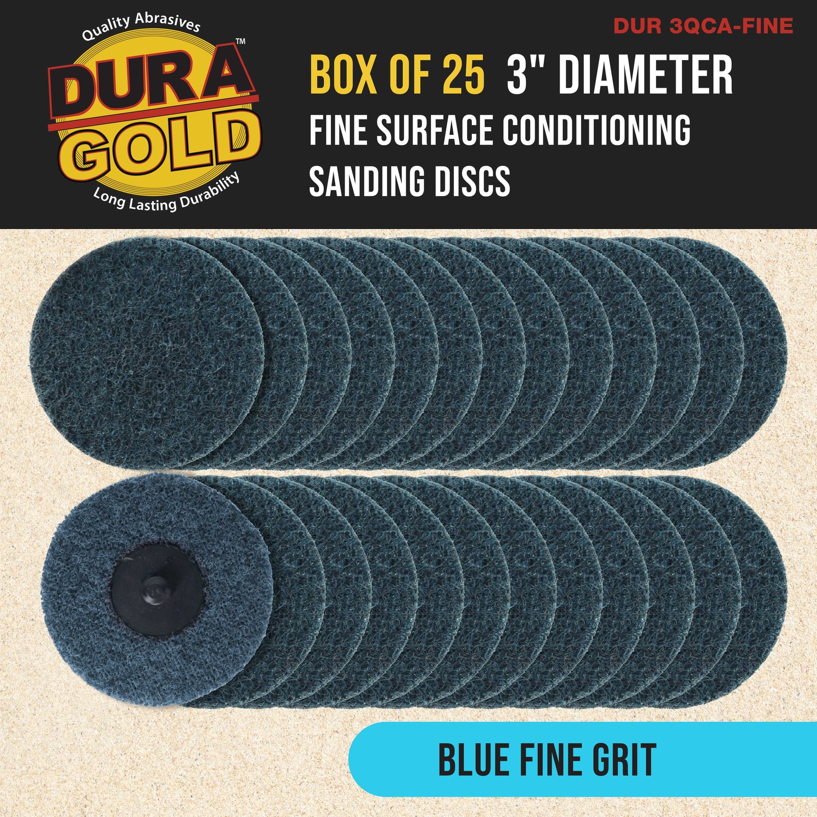 Dura-Gold 3″ Surface Conditioning Discs Blue Fine Sanding Grit (Box of 25)