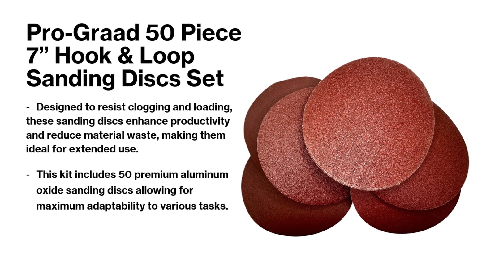 Pro-Graad 50PCS 7″ Sanding Discs – 60/80/120/180/240 Grits, Hook & Loop,…