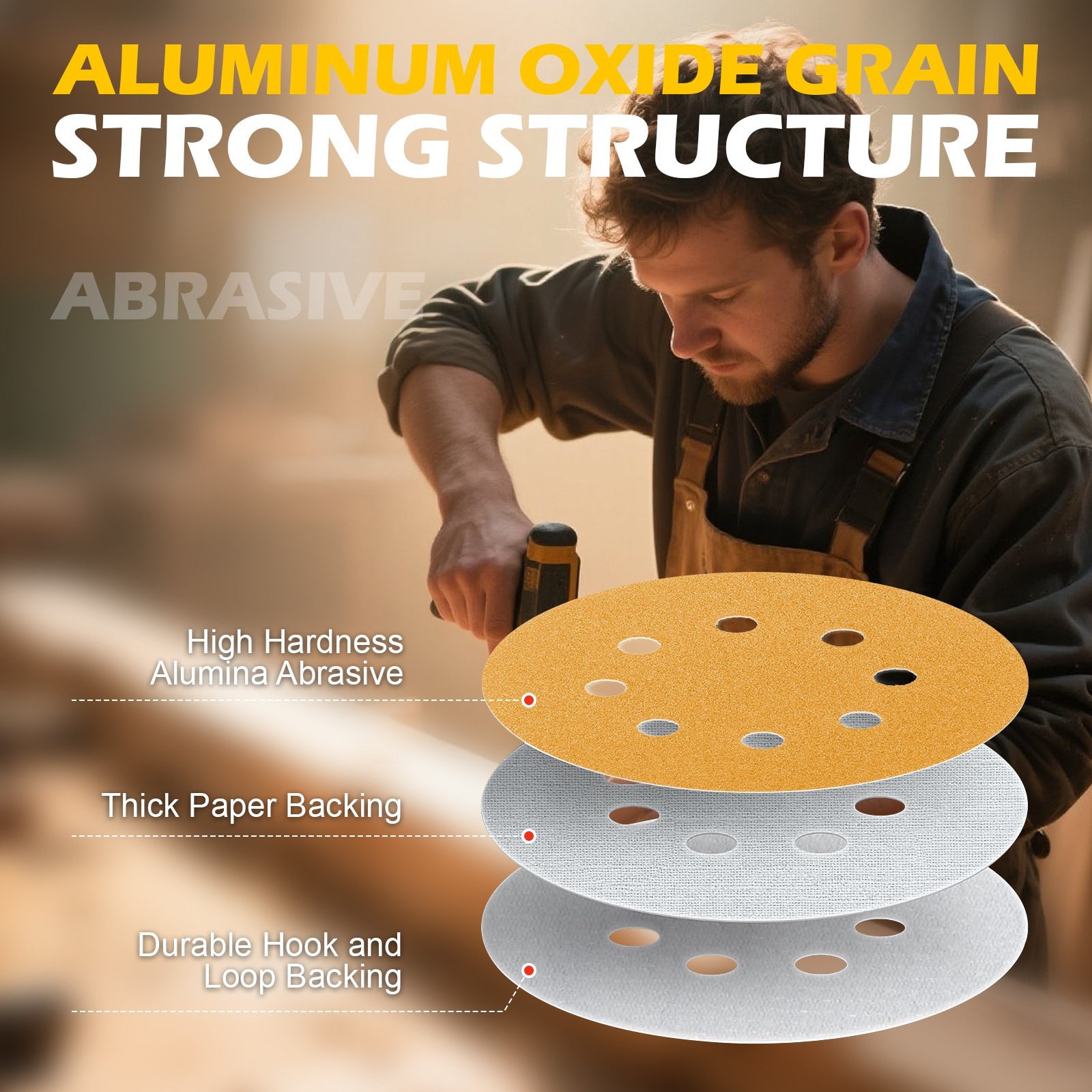 50 PACK 5 inch Sanding Discs 8-Hole Hook Loop for Orbital Sander Paper 320 Grit