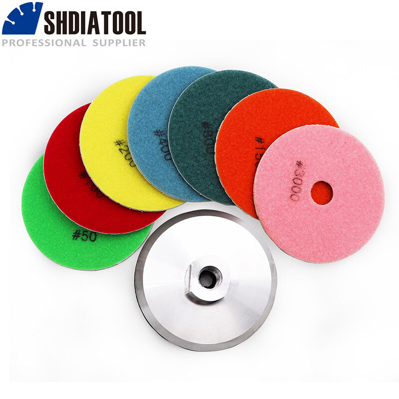Diamond Wet Polishing Pads 7pcs 4” Sanding Disc Backer for Marble Granite Tile