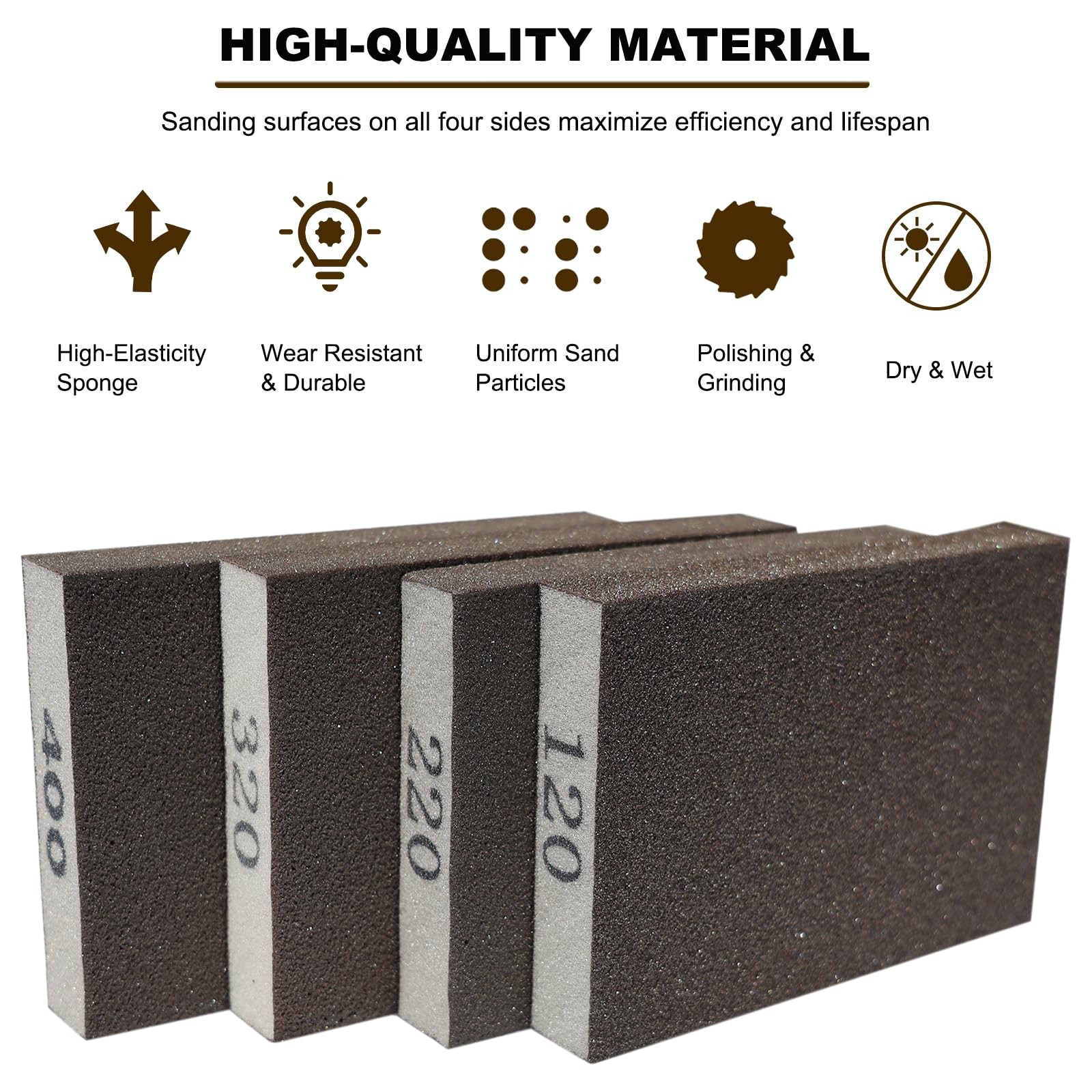 4 Pack Hand Sanding Sponge Set 120 220 320 400 Grit Coarse Medium Fine Grit S…
