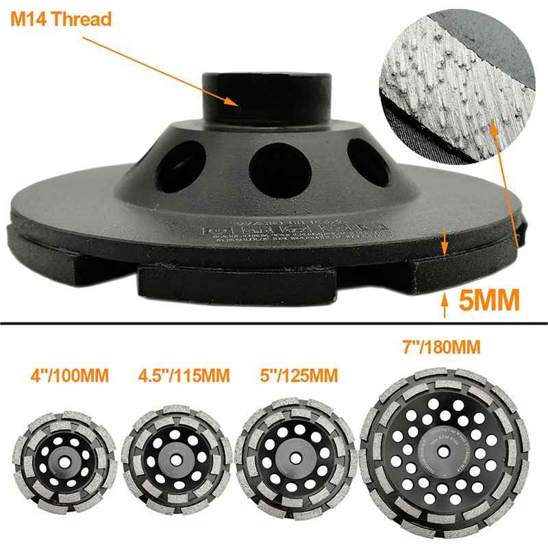 4″ – 7″ Double Row Diamond Cup Wheel Welded Grinding Sanding Discs for Concrete