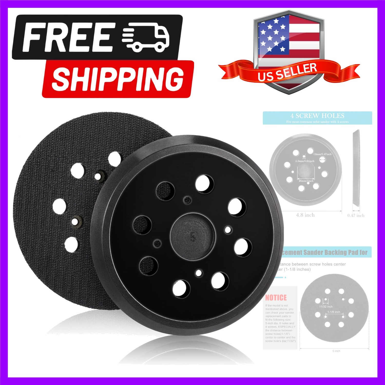 2 Pcs 5 Inch 8 and Loop Orbital Sander Replacement Pad | Hook And Loop Backin…