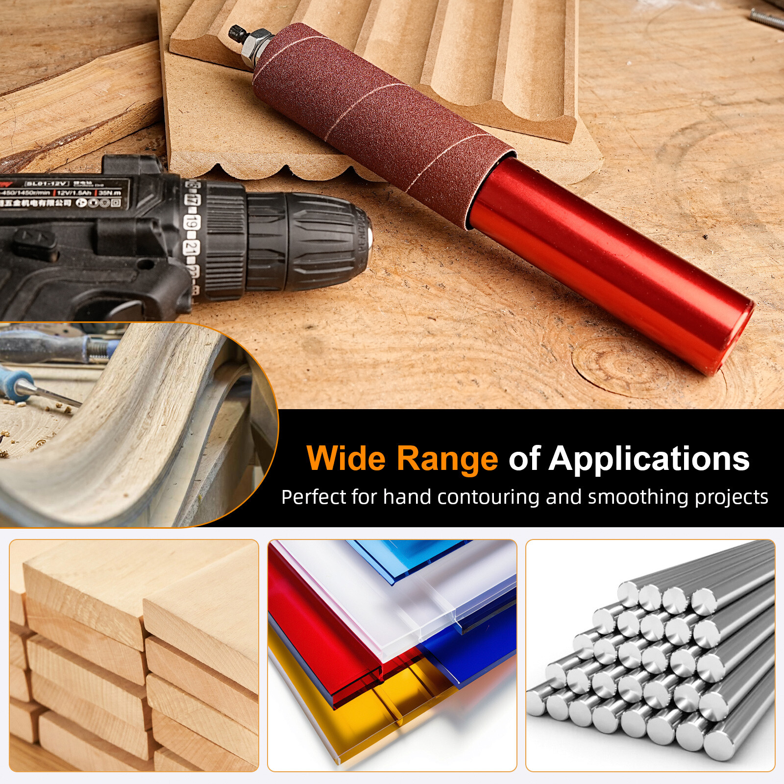 Portable Spindle Sander Hand-Held Rubber Sanding Drum Kit for Drill Rotary Tool