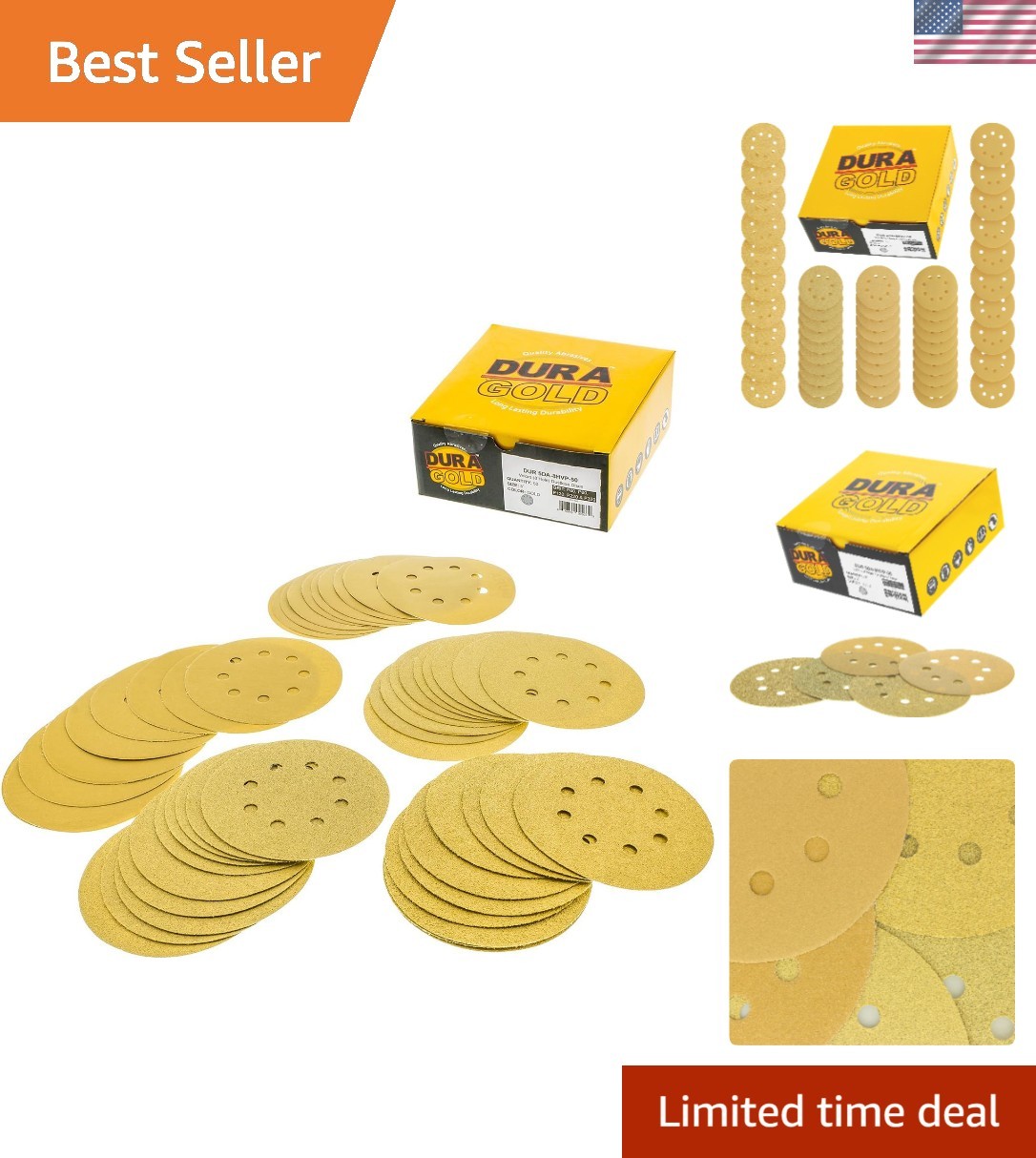 Variety Pack 5″ Gold Sanding Discs – 50 Pack