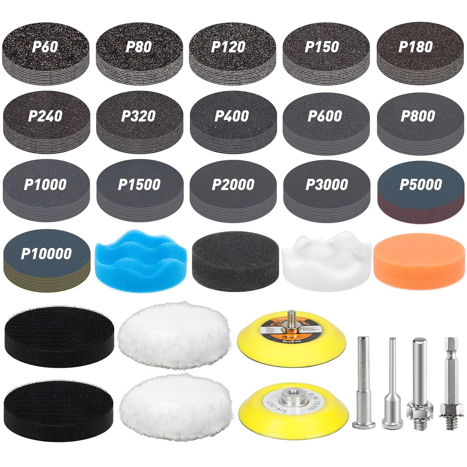 174 PCS 3 Inch Wet Dry Sanding Discs Grit 60 80 120 150 3 inch Black